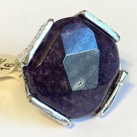 Vintage Purple Amethyst Cocktail Ring Chunky Hexagon Stone Silver Plated  5 6 - Picture 1 of 11